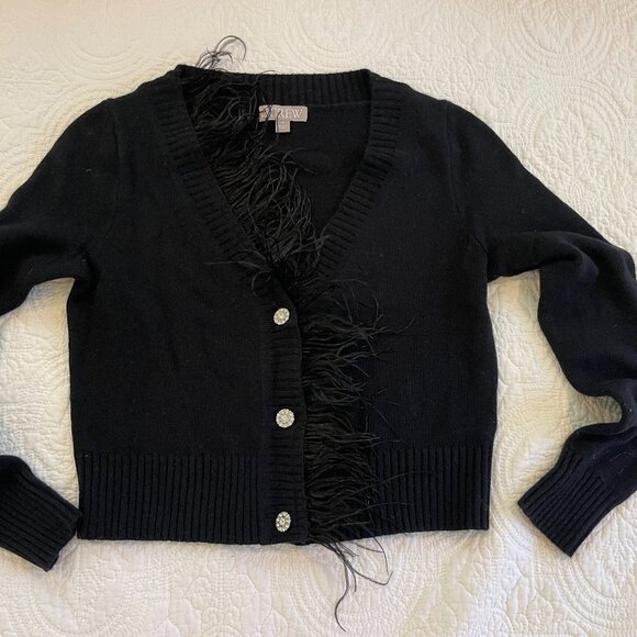 J. Crew Feather Trim Cropped Cardigan with Jewel Buttons XS - Picture 3 of 7